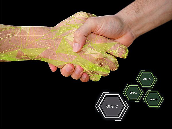 Animated handshake that symbolizes the NEXT marketplace