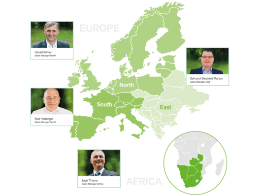Europakarte und Afrikakarte mit den dazugehörigen Ansprechpartner