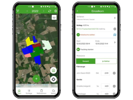 2 Handybildschirme zeigen NEXT Farming Pro in der App-Ansicht