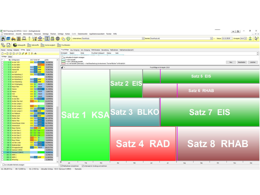 Screenshot des Moduls Gemüsebau der NEXT Farming Software AG Office.