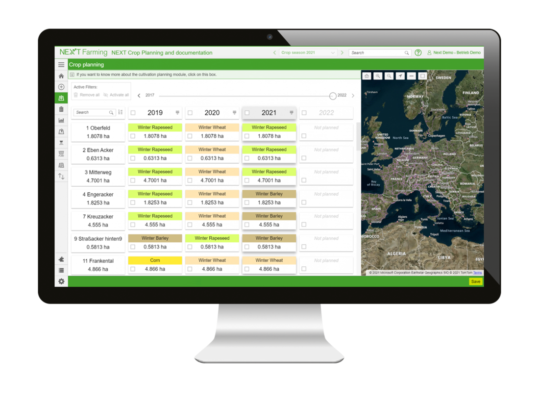 computer screen shows next crop planning and documentation