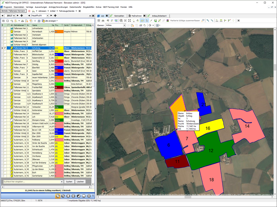 Screenshot des Moduls GIS der NEXT Farming Software LW Office.
