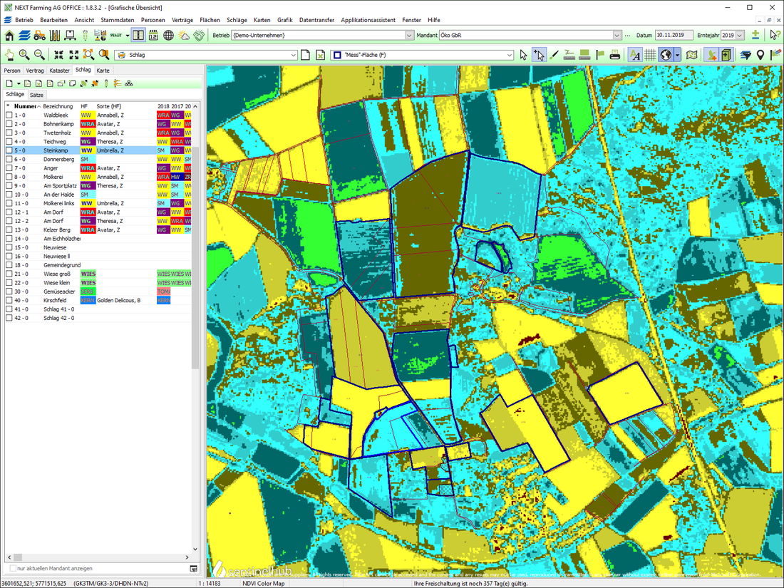 Screenshot des Moduls GIS der NEXT Farming Software AG Office.
