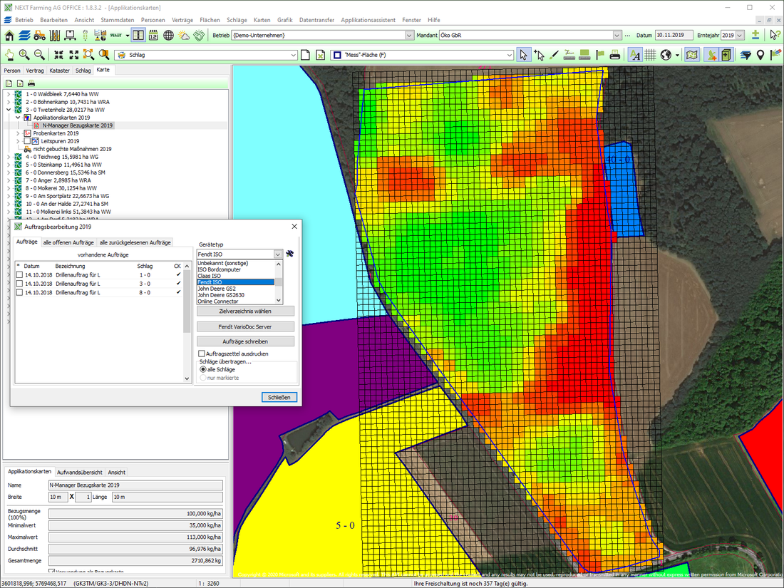 Screenshot des Moduls Anbindung Boardcomputer der NEXT Farming Software AG Office.