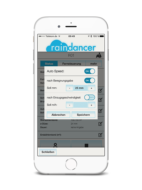Mobile Anzeige des Moduls Auto Speed Control
