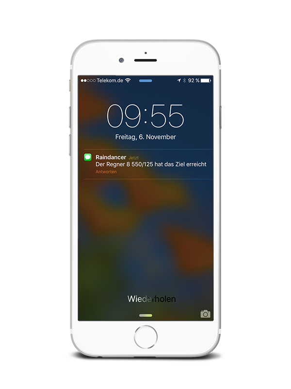 Mobile Anzeige einer SMS mit der Info "erreichtes Ziel"