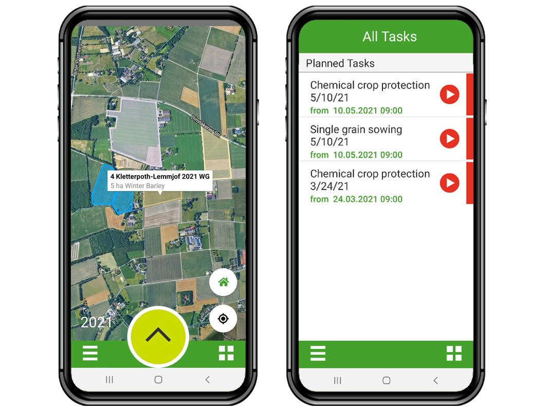 Overview of all tasks and zones in the NEXT Farming app