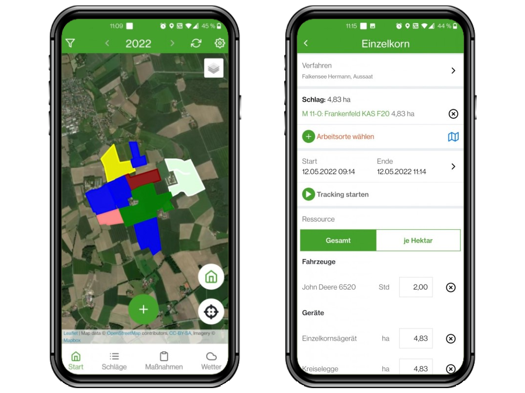 2 Handybildschirme zeigen NEXT Farming Pro in der App-Ansicht